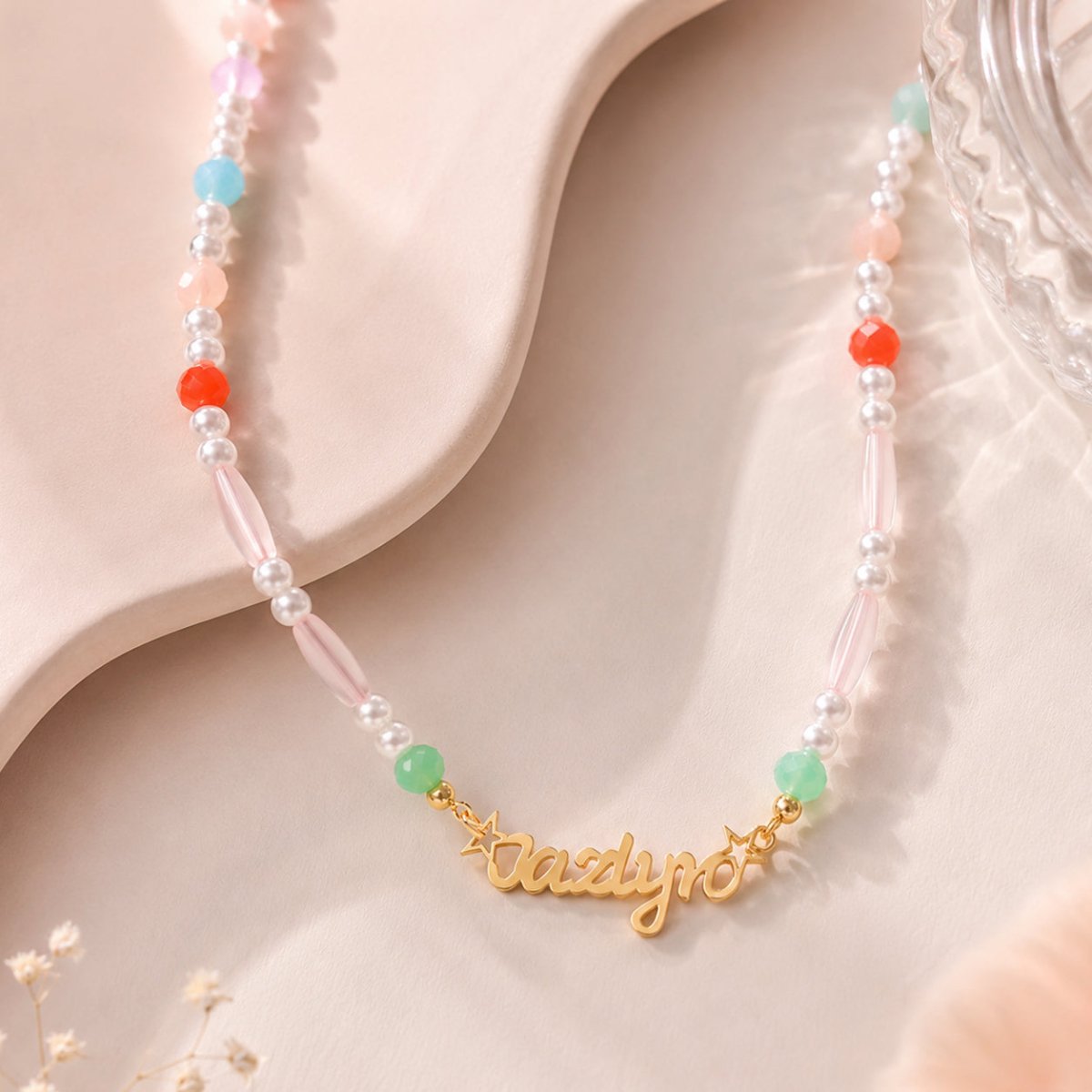 Personalized Pastel Mix Bead Pearl Name Necklace for Little Girls - Glaxias