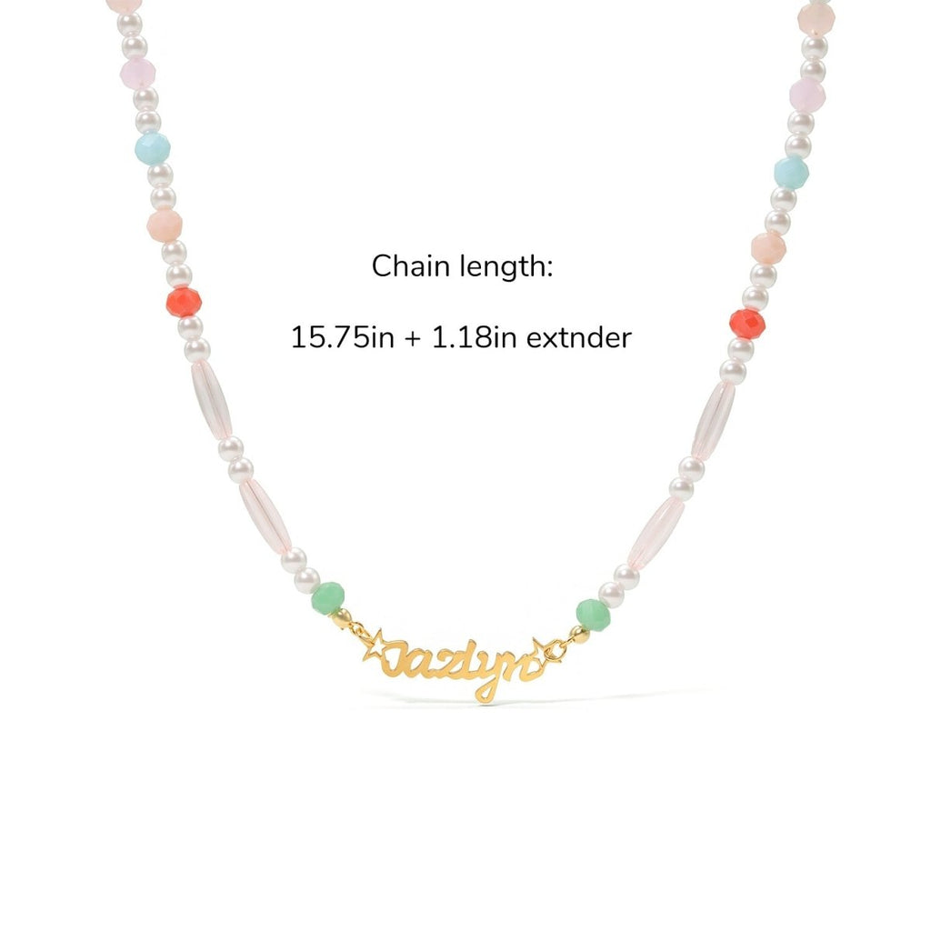 Personalized Pastel Mix Bead Pearl Name Necklace for Little Girls - Glaxias