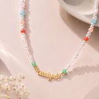 Personalized Pastel Mix Bead Pearl Name Necklace for Little Girls - Glaxias