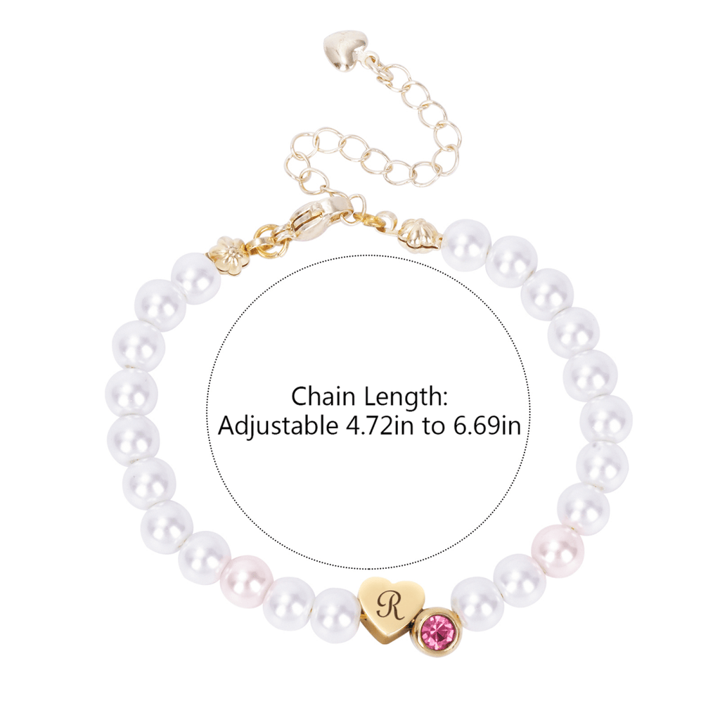 Personalized Pearl Bracelet for Girls with Birthstone and Initial Charm - Glaxias