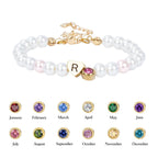 Personalized Pearl Bracelet for Girls with Birthstone and Initial Charm - Glaxias
