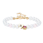 Personalized Pearl Bracelet for Girls with Birthstone and Initial Charm - Glaxias