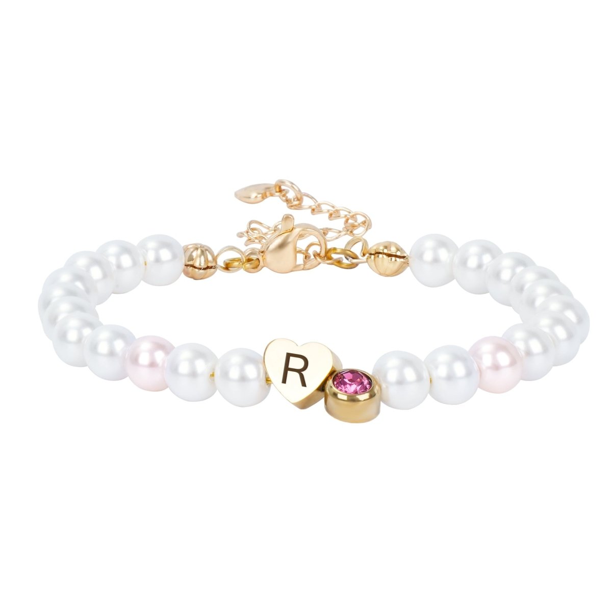 Personalized Pearl Bracelet for Girls with Birthstone and Initial Charm - Glaxias