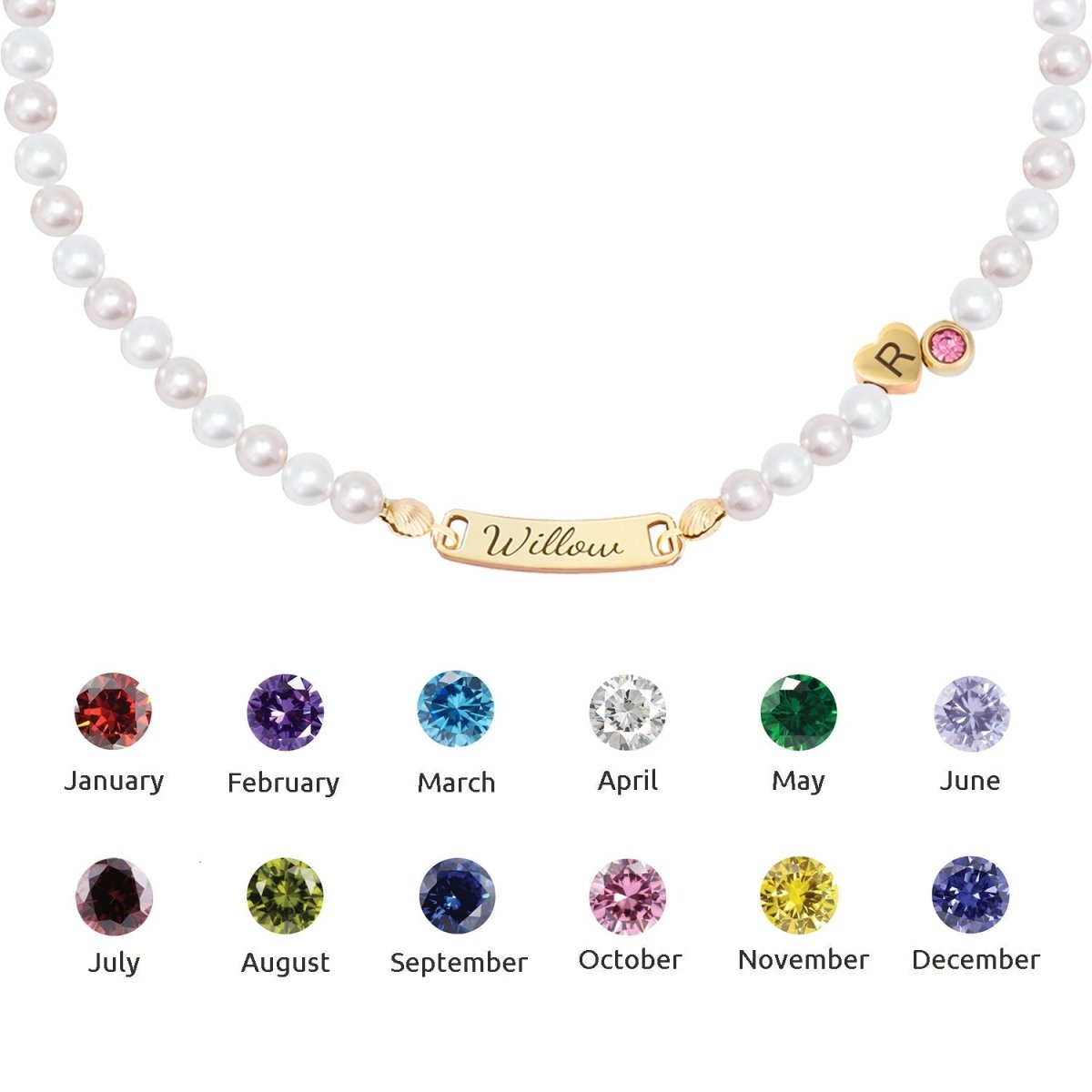 Personalized Pearl Necklace for Girls ¨C Name, Initial, Birthstone - Glaxias
