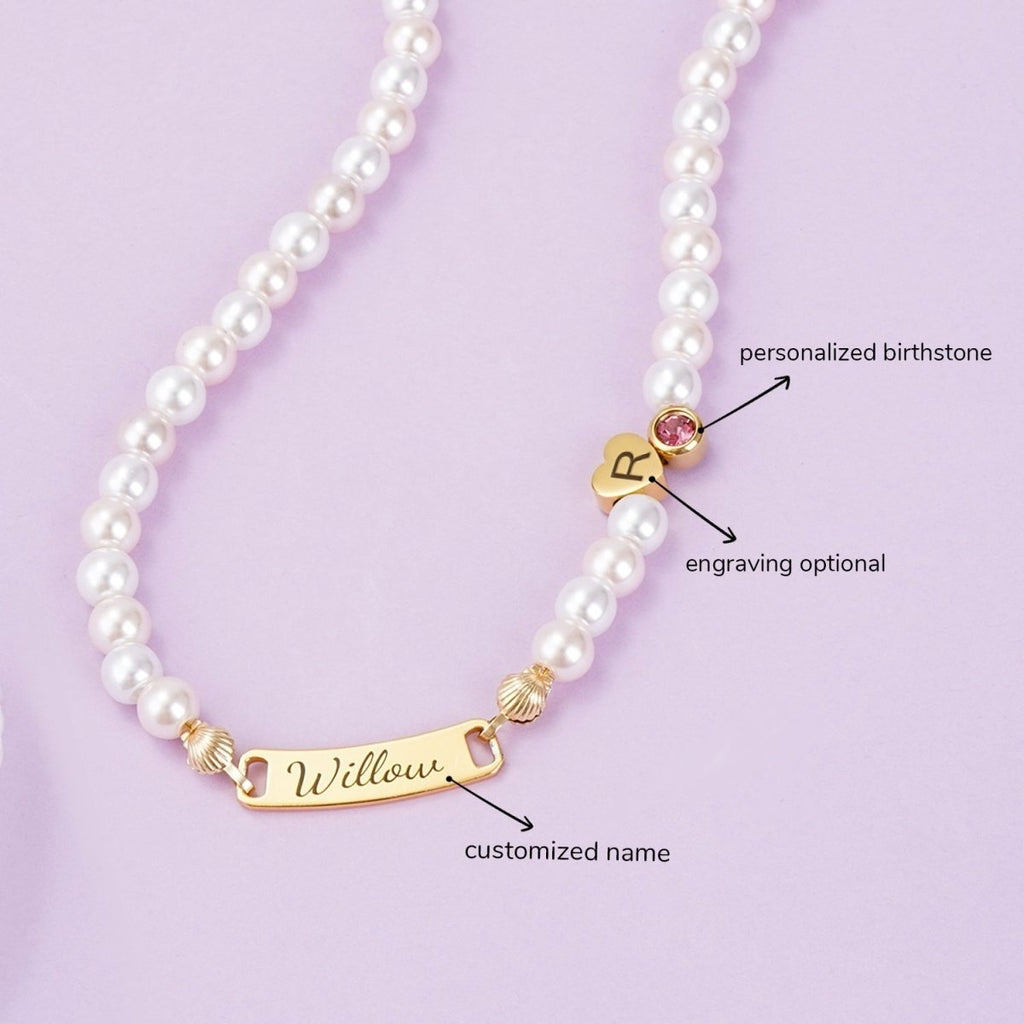 Personalized Pearl Necklace for Girls ¨C Name, Initial, Birthstone - Glaxias