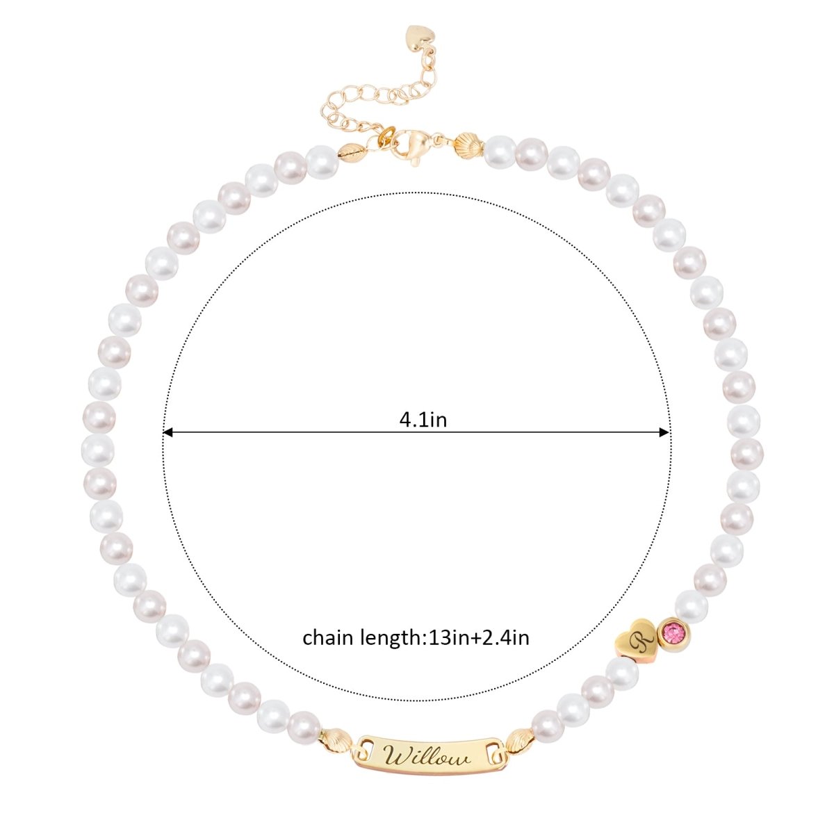 Personalized Pearl Necklace for Girls - Name, Initial, Birthstone - Glaxias