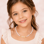Personalized Pearl Necklace for Girls - Name, Initial, Birthstone - Glaxias