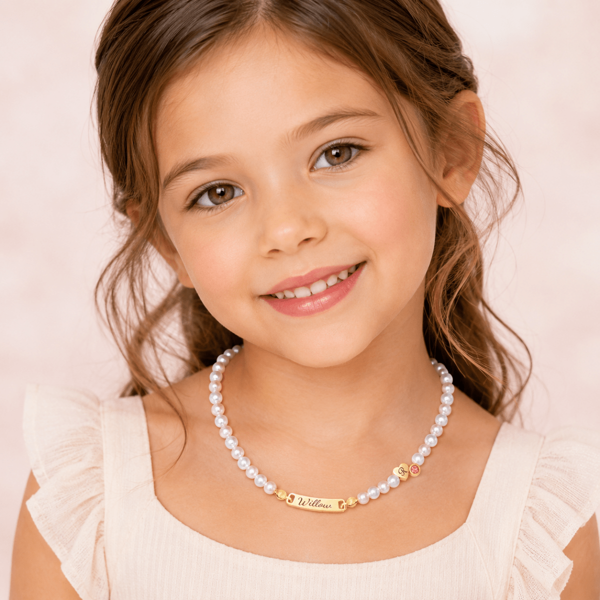 Personalized Pearl Necklace for Girls - Name, Initial, Birthstone - Glaxias