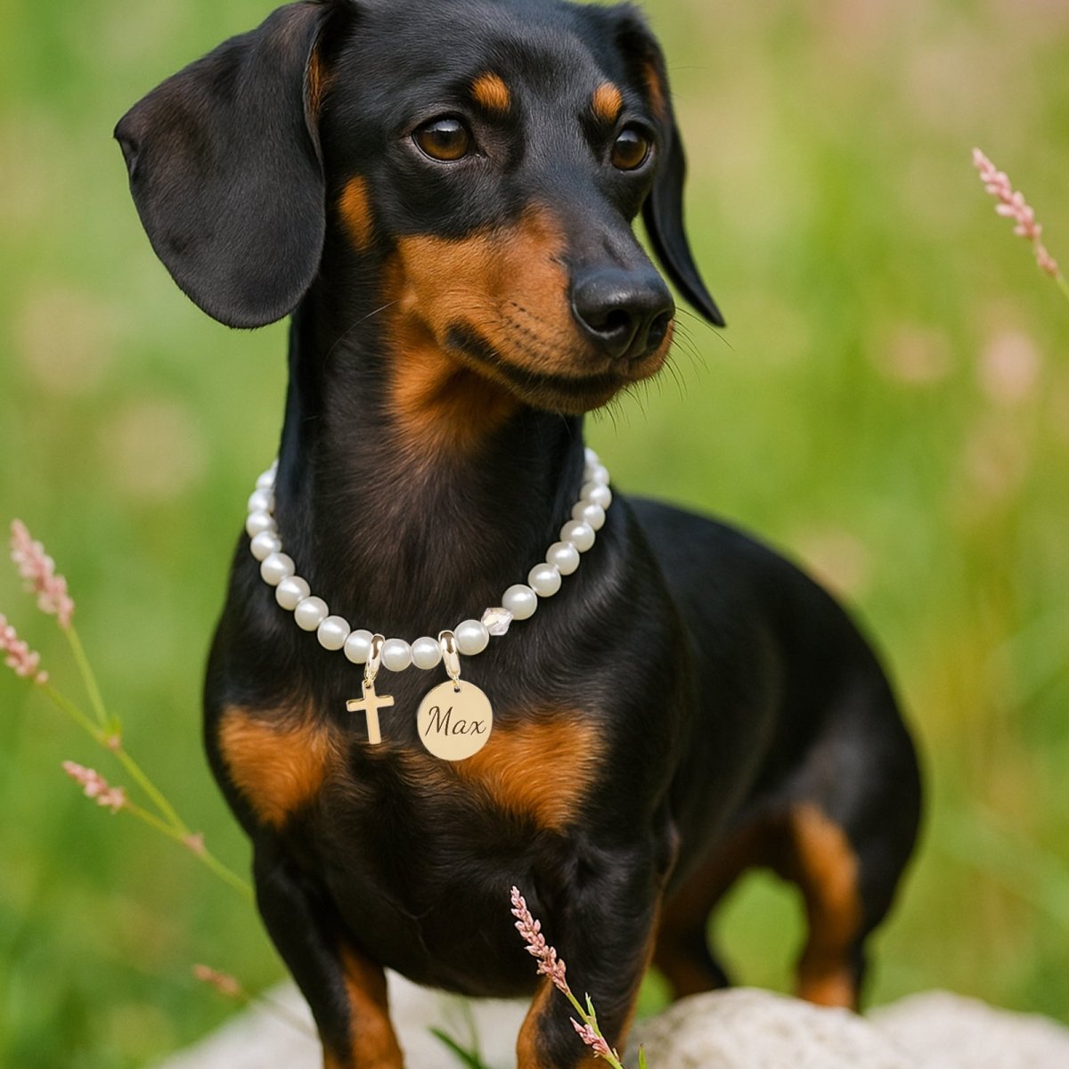 Personalized Pet Name Cross and Pearl Necklace - Glaxias