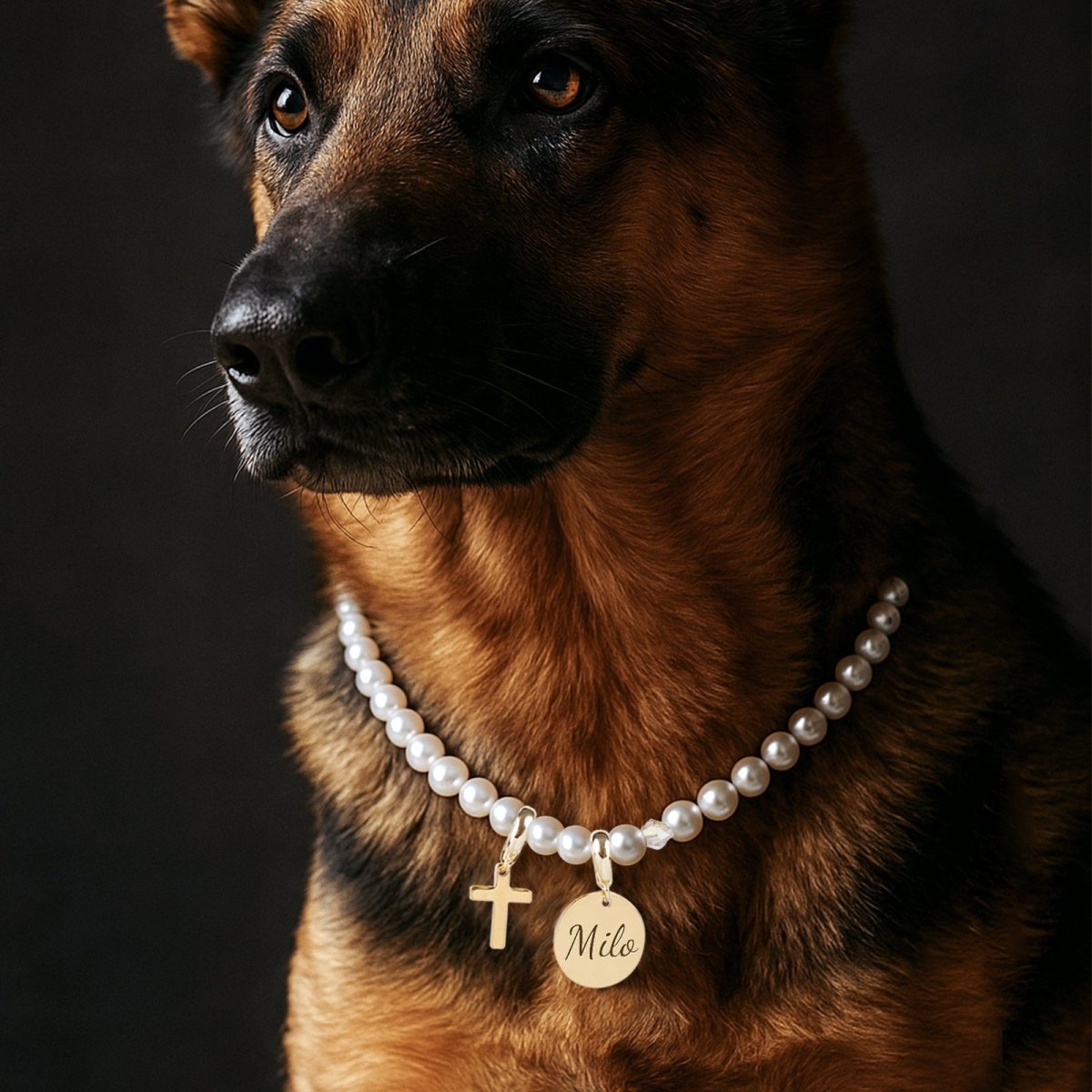Personalized Pet Name Cross and Pearl Necklace - Glaxias
