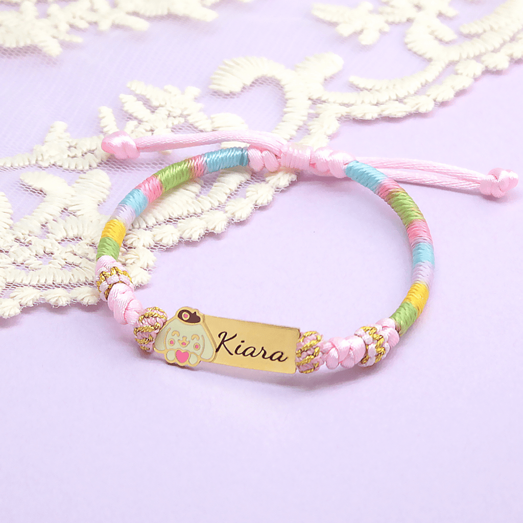 Personalized Rainbow Cord Baby Name Bracelet with Cute Icon - Glaxias