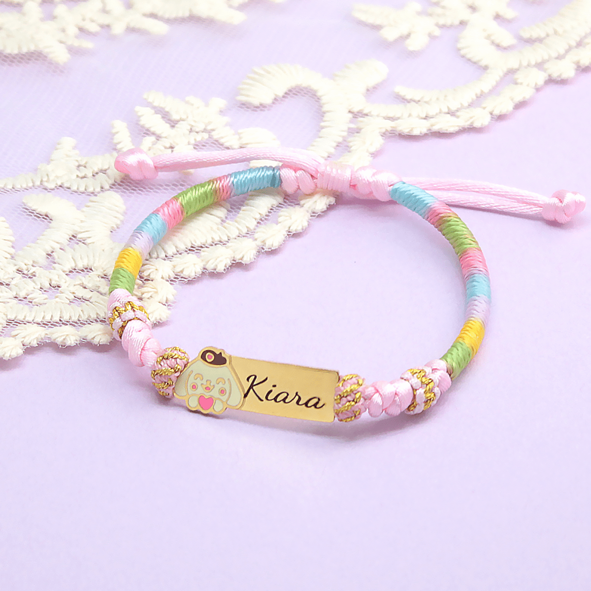 Personalized Rainbow Cord Baby Name Bracelet with Cute Icon - Glaxias