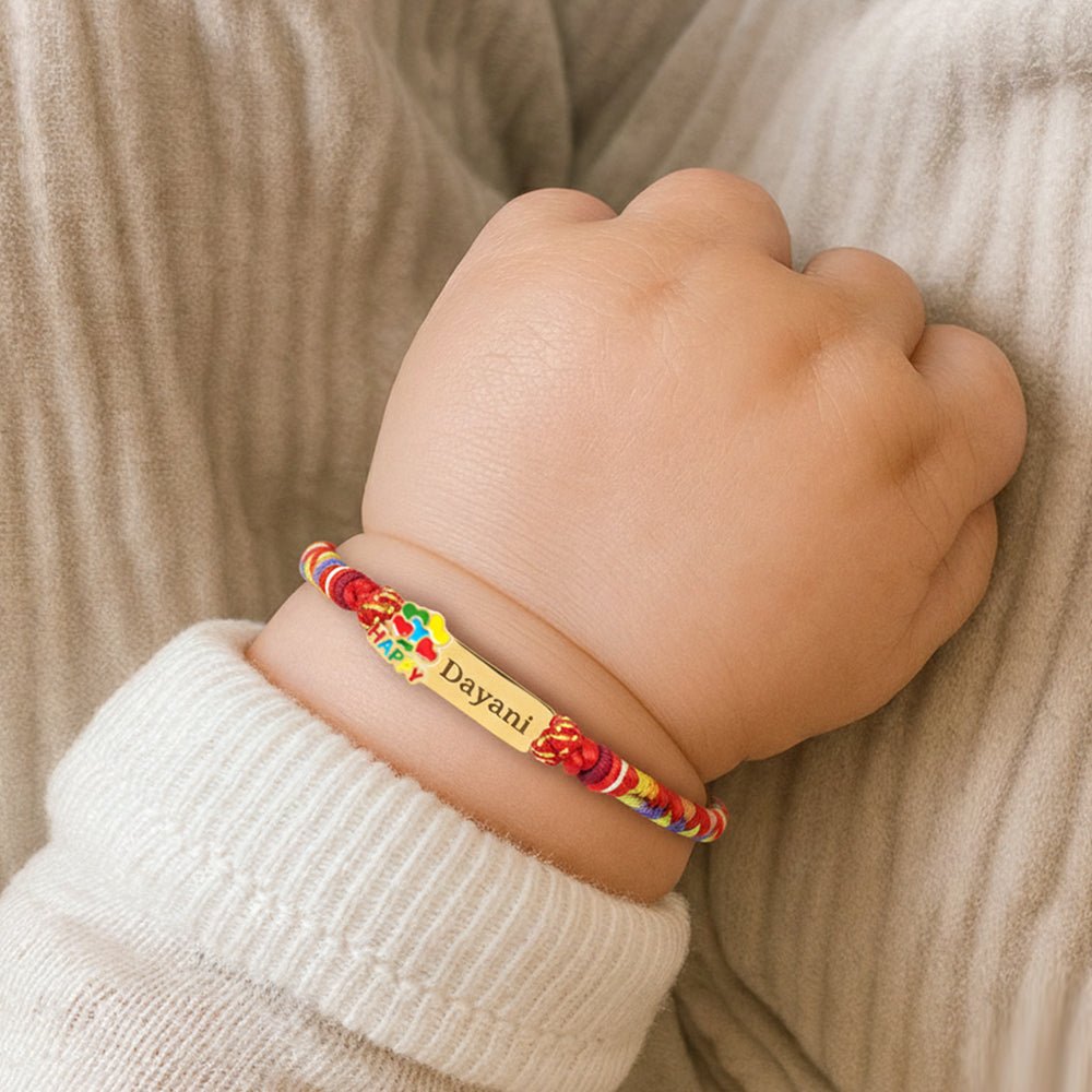 Personalized Rainbow Cord Baby Name Bracelet with Cute Icon - Glaxias
