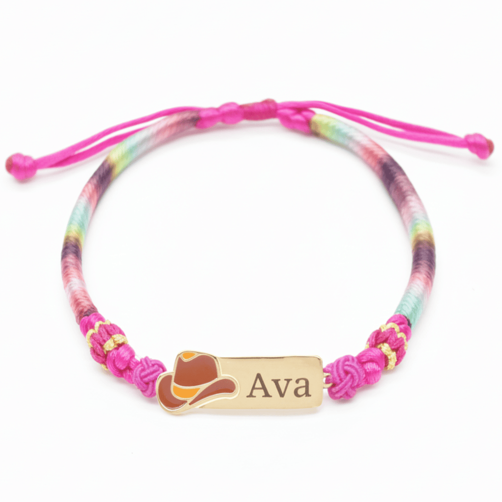 Personalized Rainbow Cord Baby Name Bracelet with Cute Icon - Glaxias