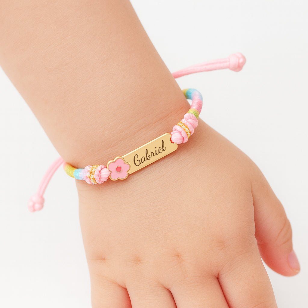 Personalized Rainbow Cord Baby Name Bracelet with Cute Icon - Glaxias