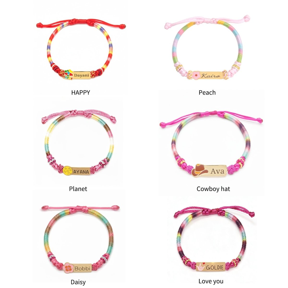 Personalized Rainbow Cord Baby Name Bracelet with Cute Icon - Glaxias