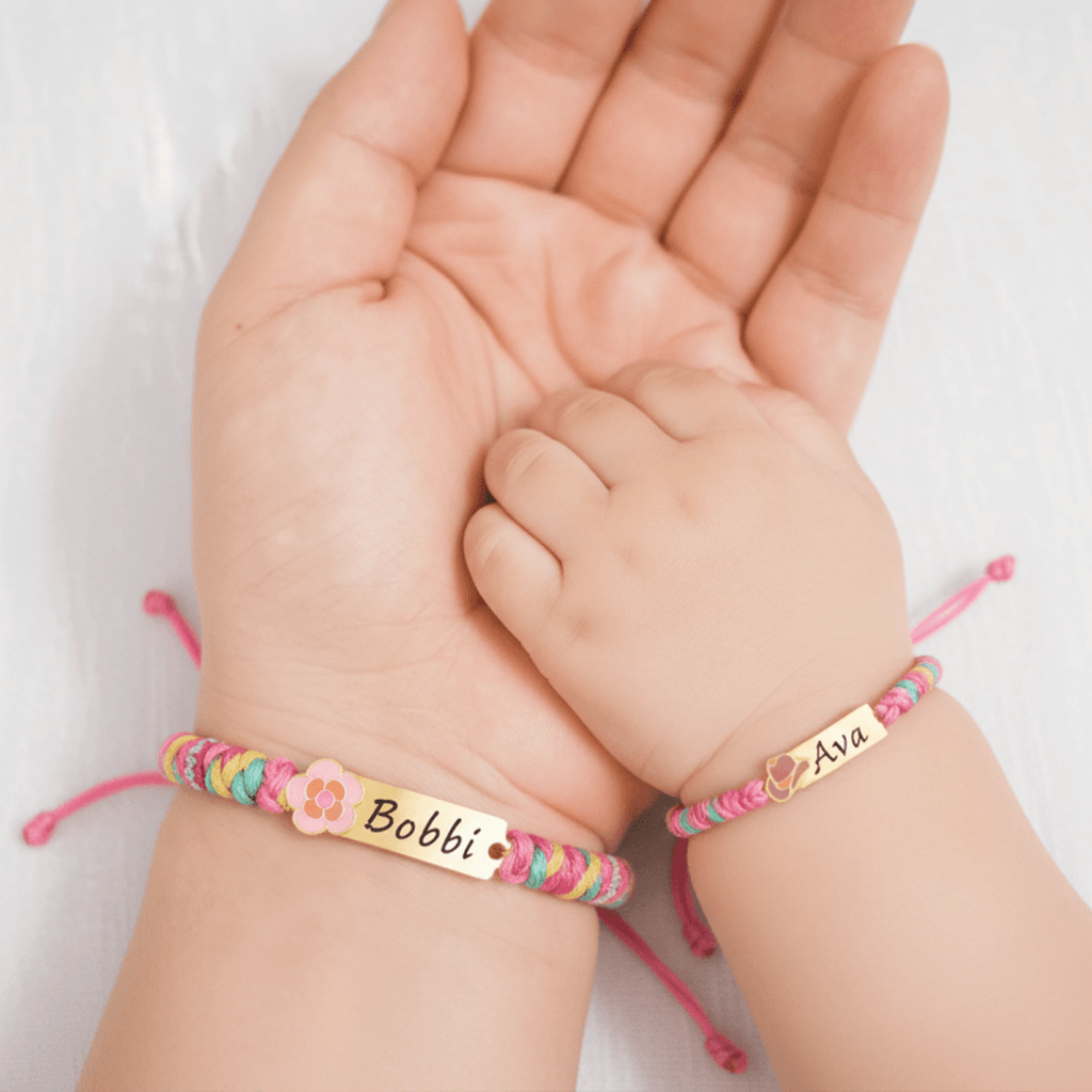 Personalized Rainbow Cord Baby Name Bracelet with Cute Icon - Glaxias