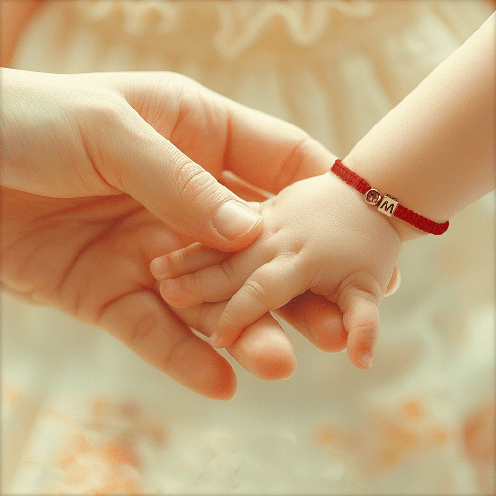 Personalized Red Cord Baby Initial & Birthstone Bracelet - Glaxias