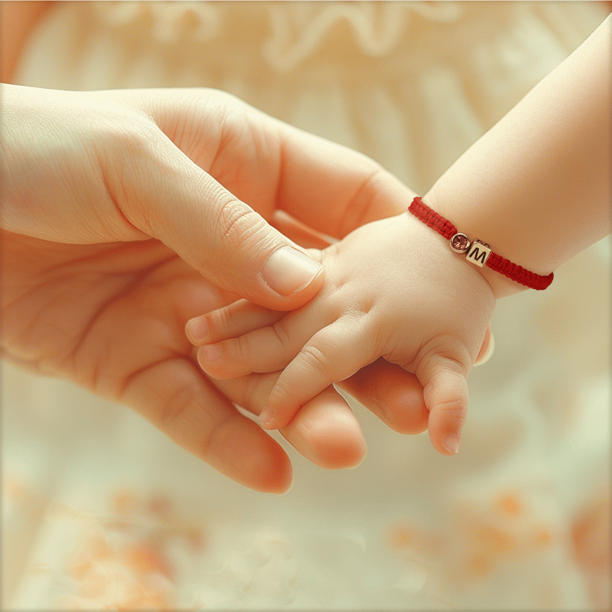 Personalized Red Cord Baby Initial & Birthstone Bracelet - Glaxias