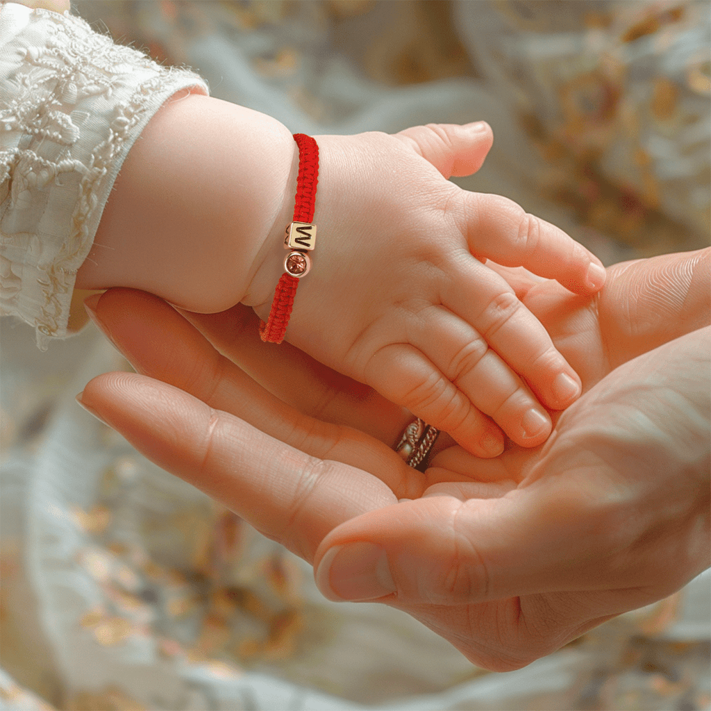 Personalized Red Cord Baby Initial & Birthstone Bracelet - Glaxias