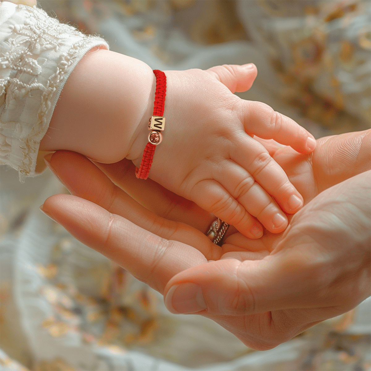 Personalized Red Cord Baby Initial & Birthstone Bracelet - Glaxias