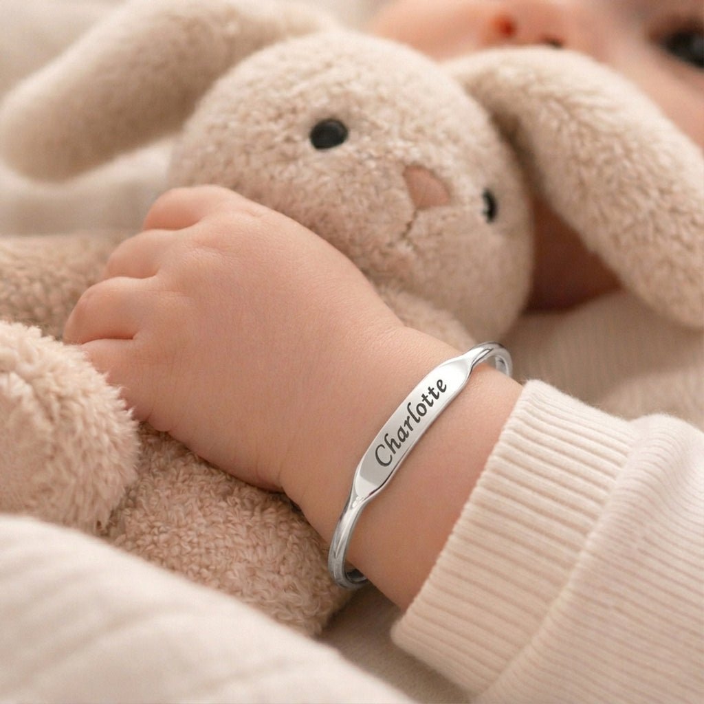 Personalized Sterling Silver Children's Bangle Bracelet - Glaxias