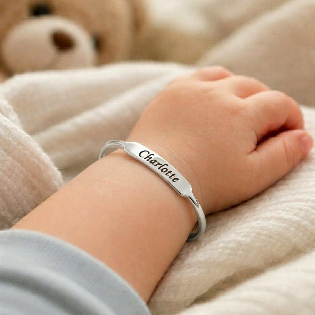 Personalized Sterling Silver Children's Bangle Bracelet - Glaxias