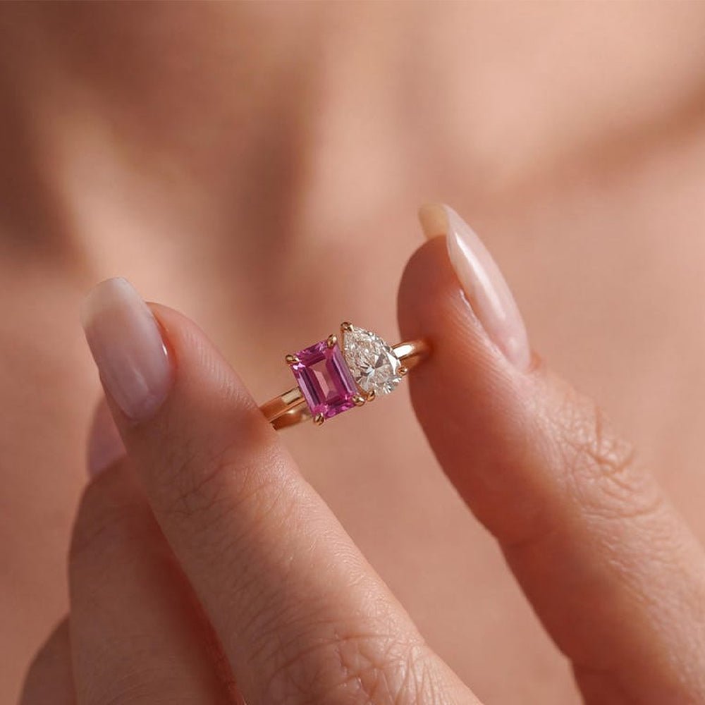 Personalized Toi Et Moi Birthstone Ring for Couples - Glaxias