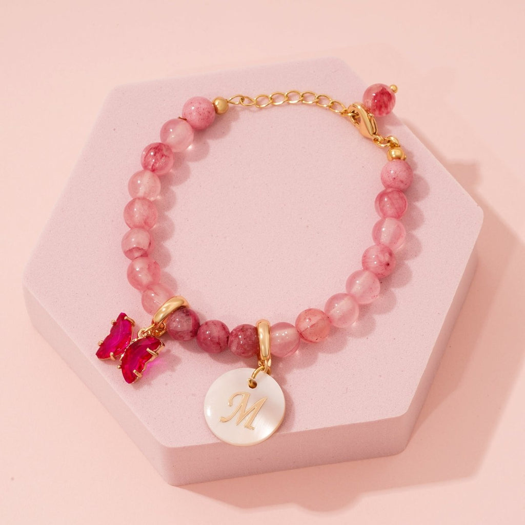 Pesonalized Girls Initial and Birthstone Gemstone Bracelet - Glaxias