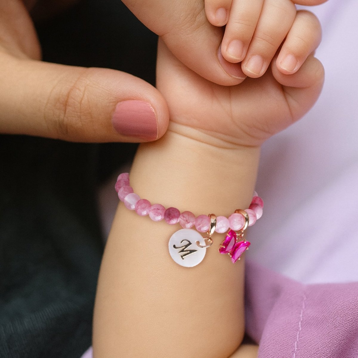 Pesonalized Girls Initial and Birthstone Gemstone Bracelet - Glaxias