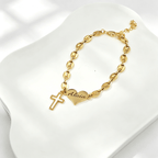 Pig Nose Chain Engravable Heart and Cross Charm Bracelet for Girls - Glaxias