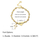 Pig Nose Chain Engravable Heart and Cross Charm Bracelet for Girls - Glaxias