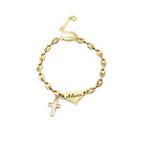 Pig Nose Chain Engravable Heart and Cross Charm Bracelet for Girls - Glaxias