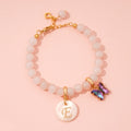 Pink Rose Girls Initial and Birthstone Gemstone Bracelet - Glaxias