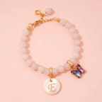 Pink Rose Girls Initial and Birthstone Gemstone Bracelet - Glaxias