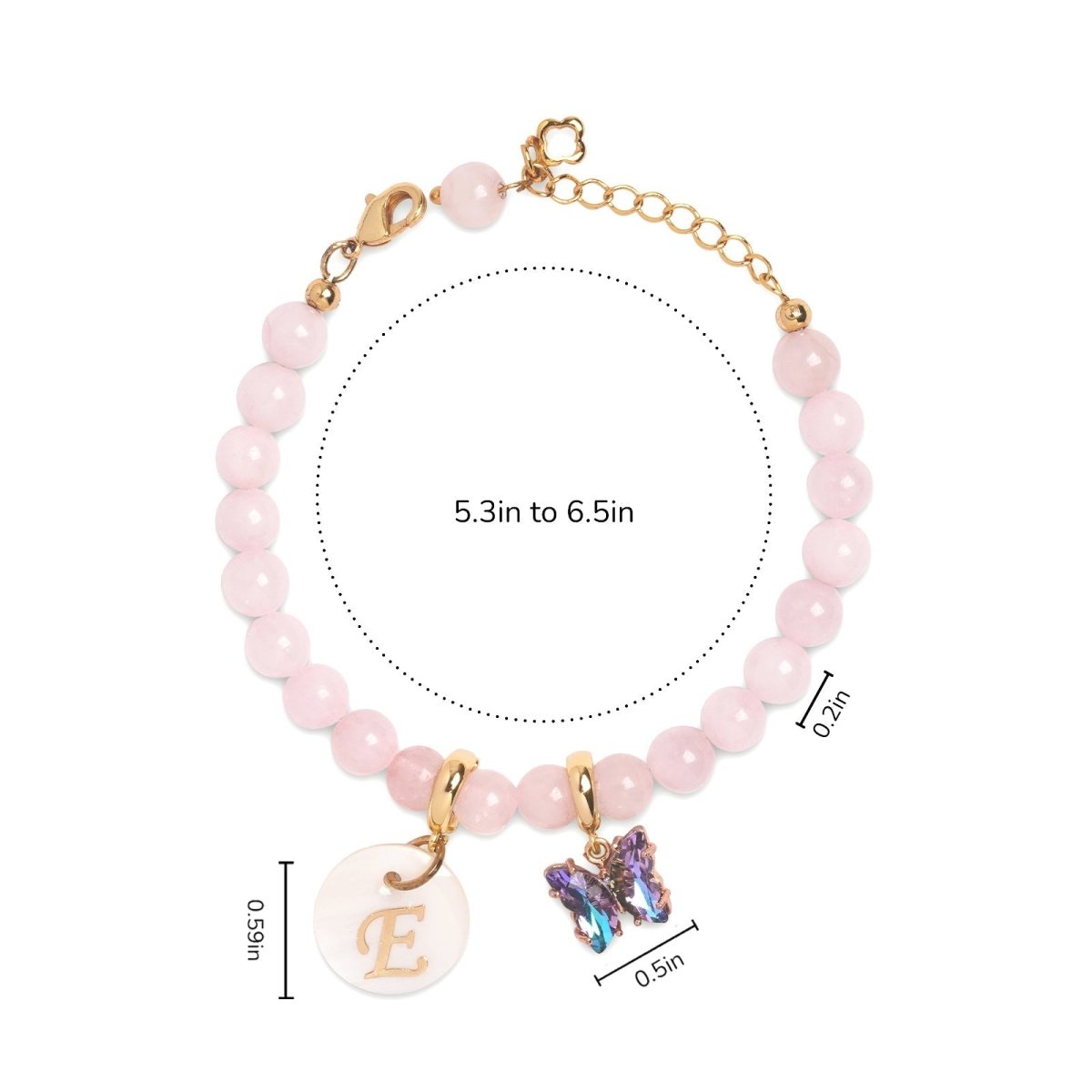Pink Rose Girls Initial and Birthstone Gemstone Bracelet - Glaxias