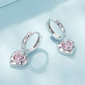 Pink Zirconia Heart Dangle Girls Hoops - Glaxias