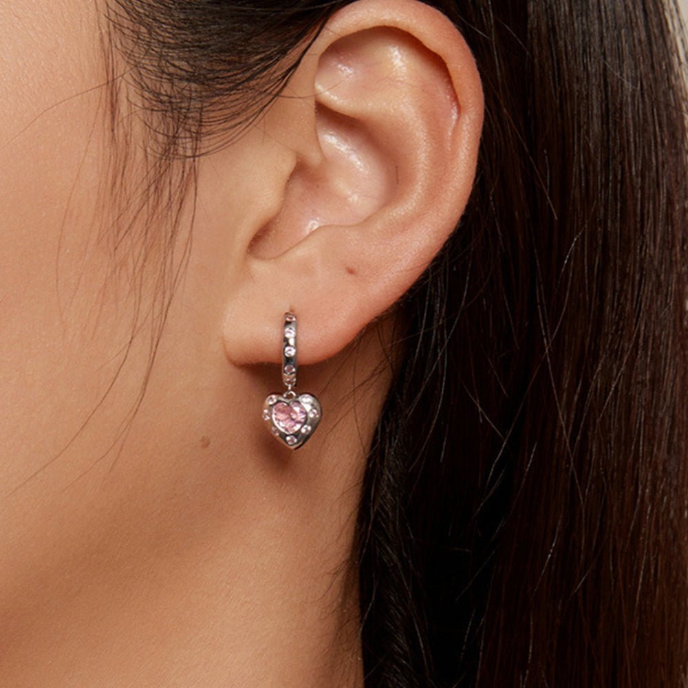 Pink Zirconia Heart Dangle Girls Hoops - Glaxias