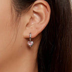 Pink Zirconia Heart Dangle Girls Hoops - Glaxias