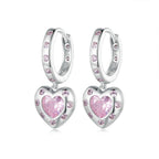 Pink Zirconia Heart Dangle Girls Hoops - Glaxias