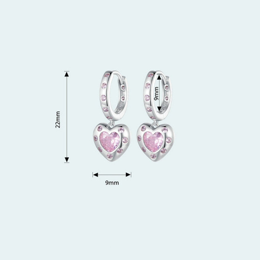 Pink Zirconia Heart Dangle Girls Hoops - Glaxias
