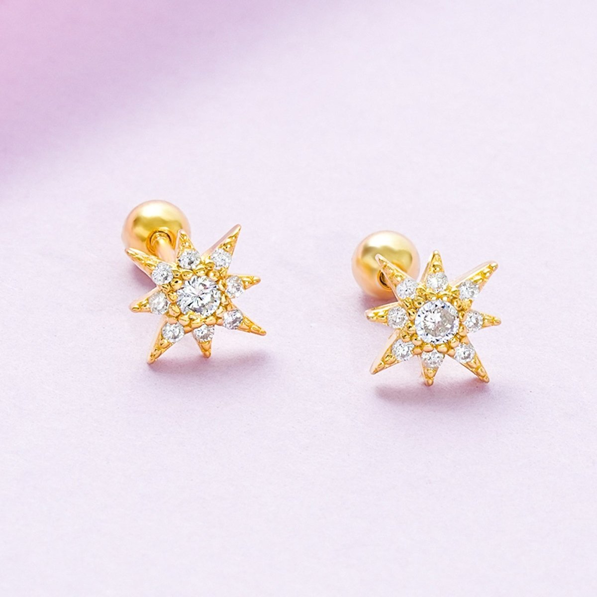 Radiant Starburst CZ Grils Stud Earrings - Glaxias