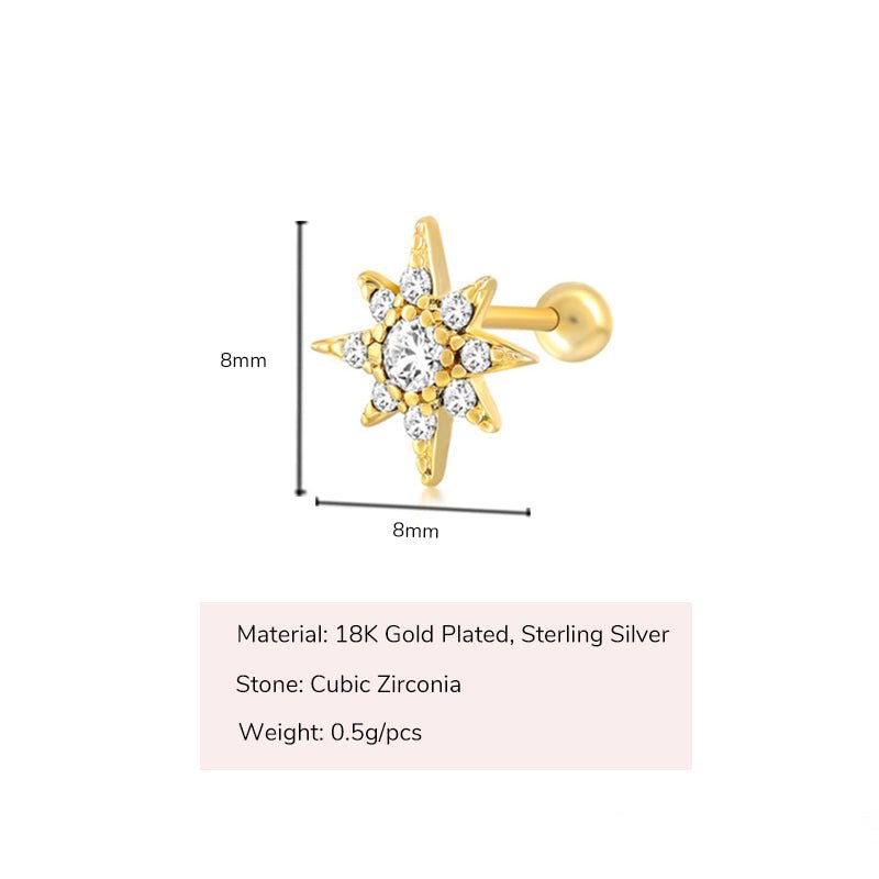 Radiant Starburst CZ Grils Stud Earrings - Glaxias