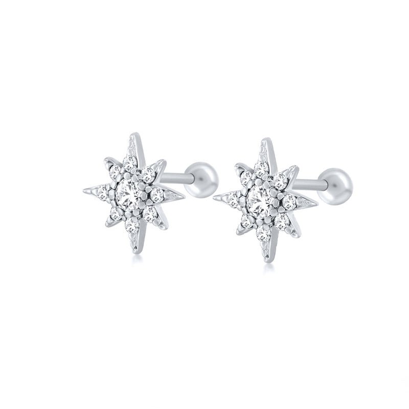 Radiant Starburst CZ Grils Stud Earrings - Glaxias
