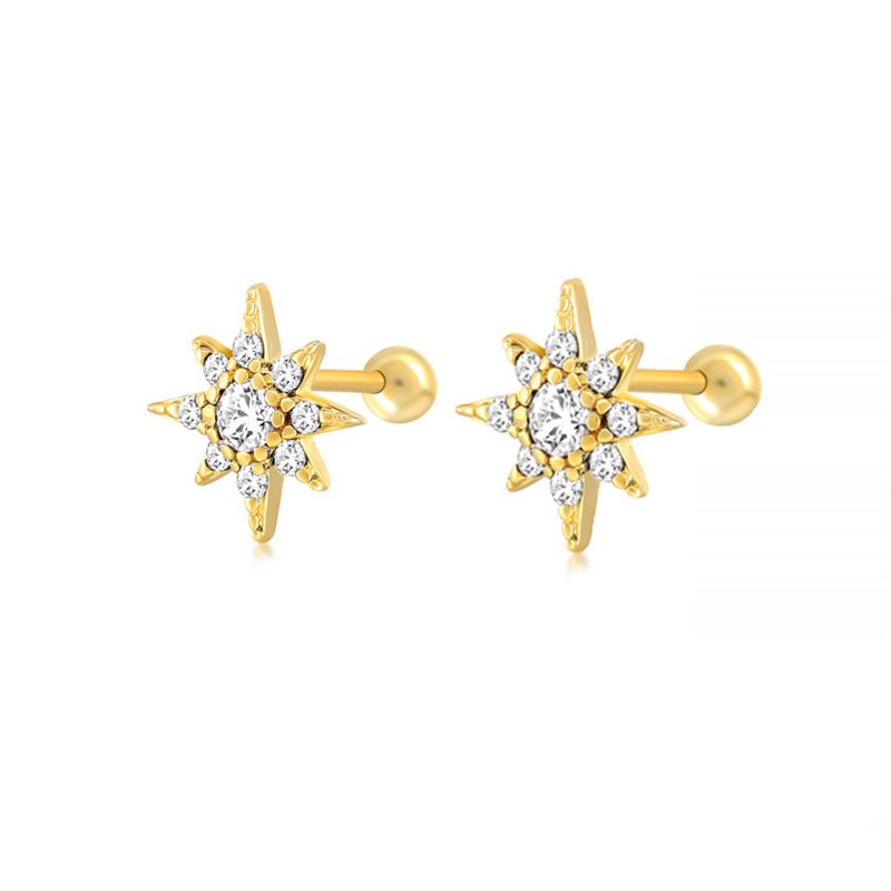 Radiant Starburst CZ Grils Stud Earrings - Glaxias