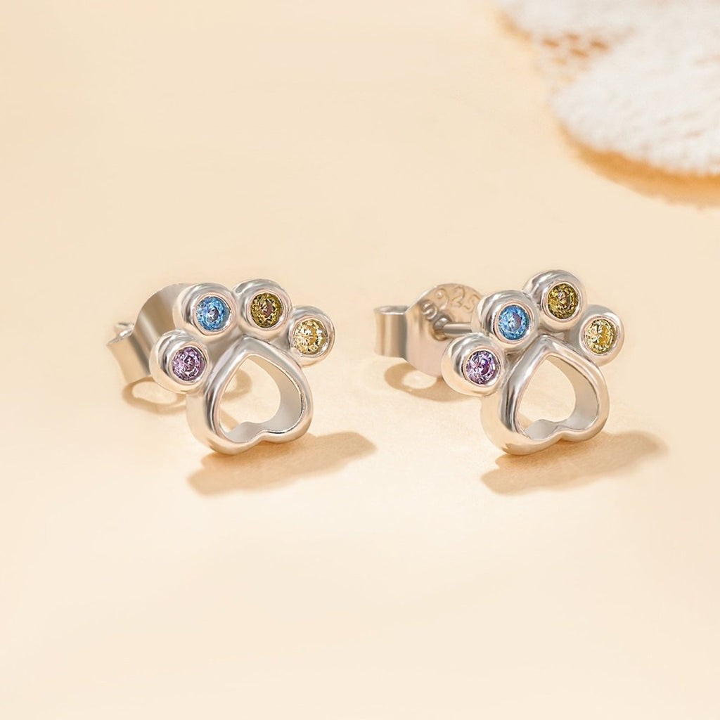 Rainbow Gem Puppy Paw Girls Earrings - Glaxias
