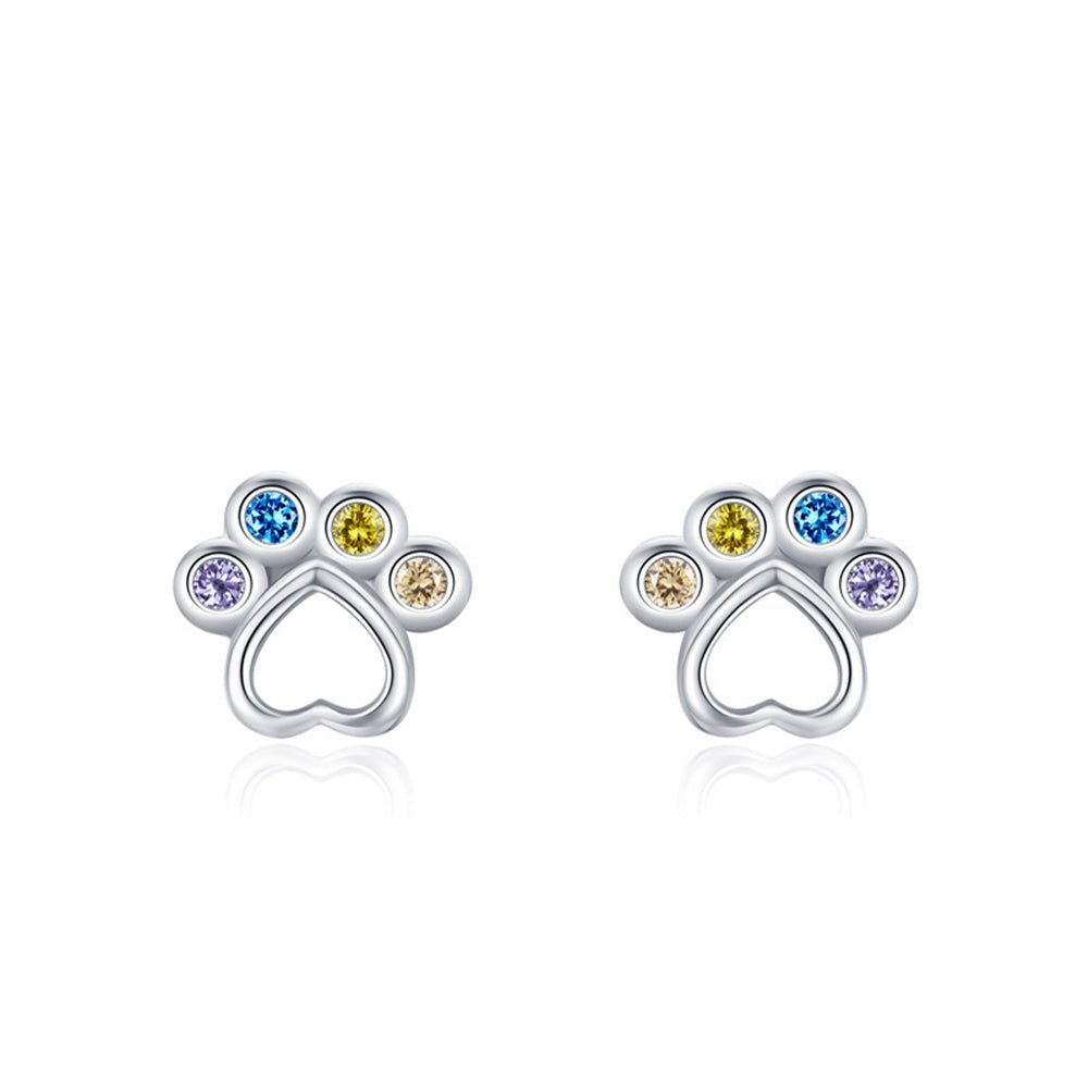 Rainbow Gem Puppy Paw Girls Earrings - Glaxias