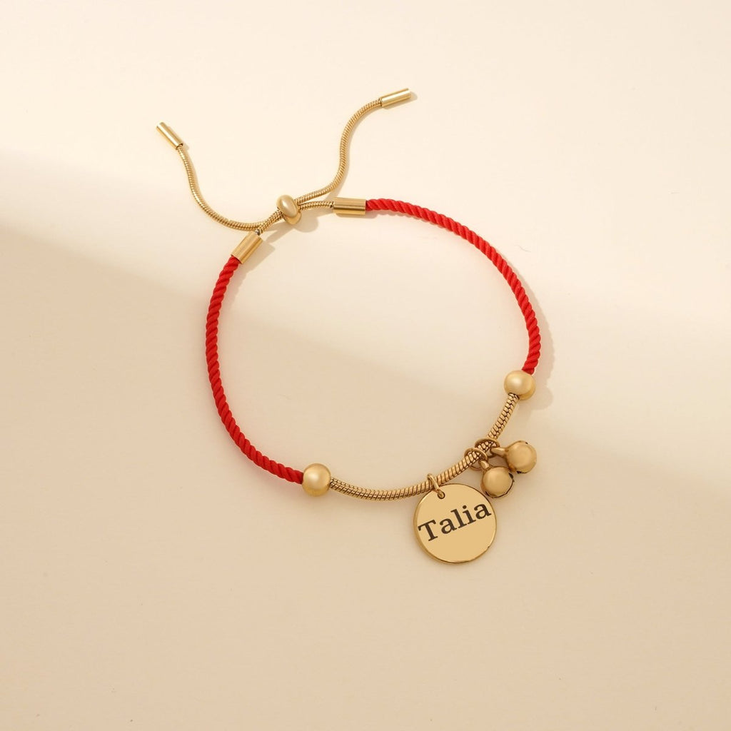 Red Rope Engravable Name Children's Bell Bracelet - Glaxias