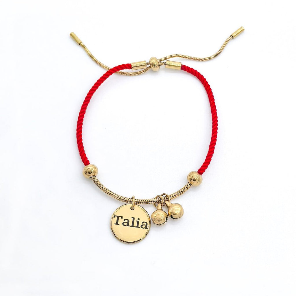 Red Rope Engravable Name Children's Bell Bracelet - Glaxias