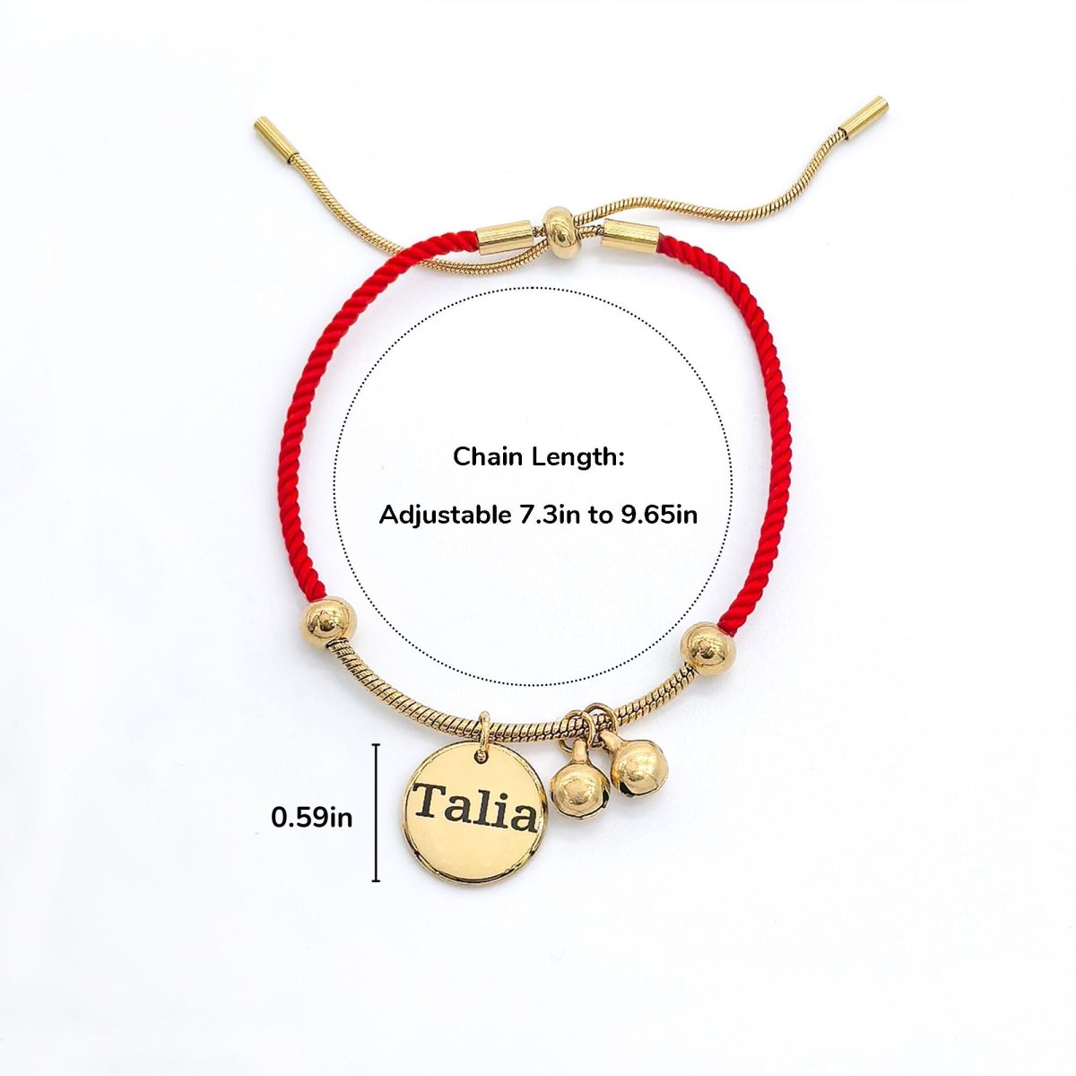 Red Rope Engravable Name Children's Bell Bracelet - Glaxias